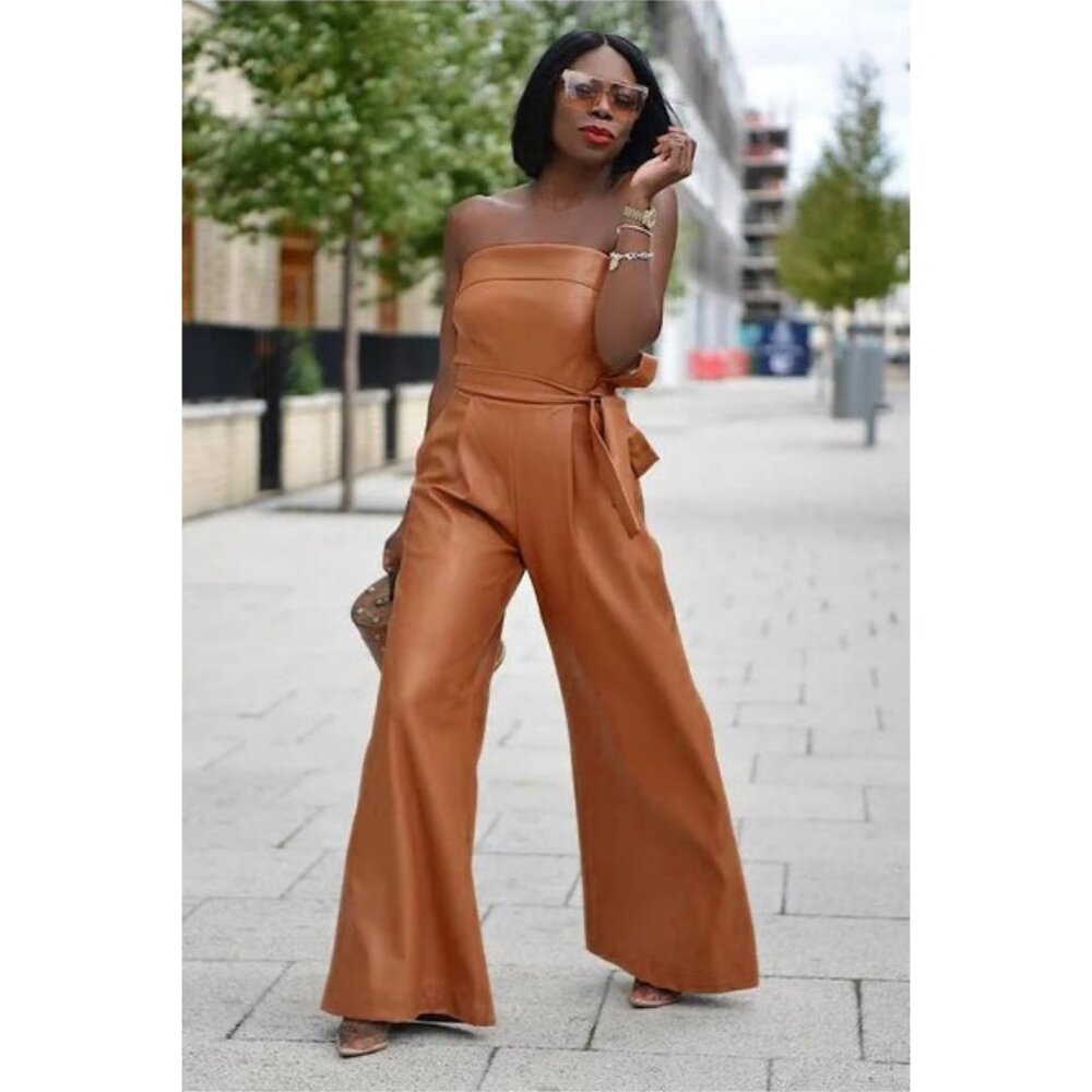 STYLEWE Strapless Belted Jumpsuit Brown Orange Size Large NWT